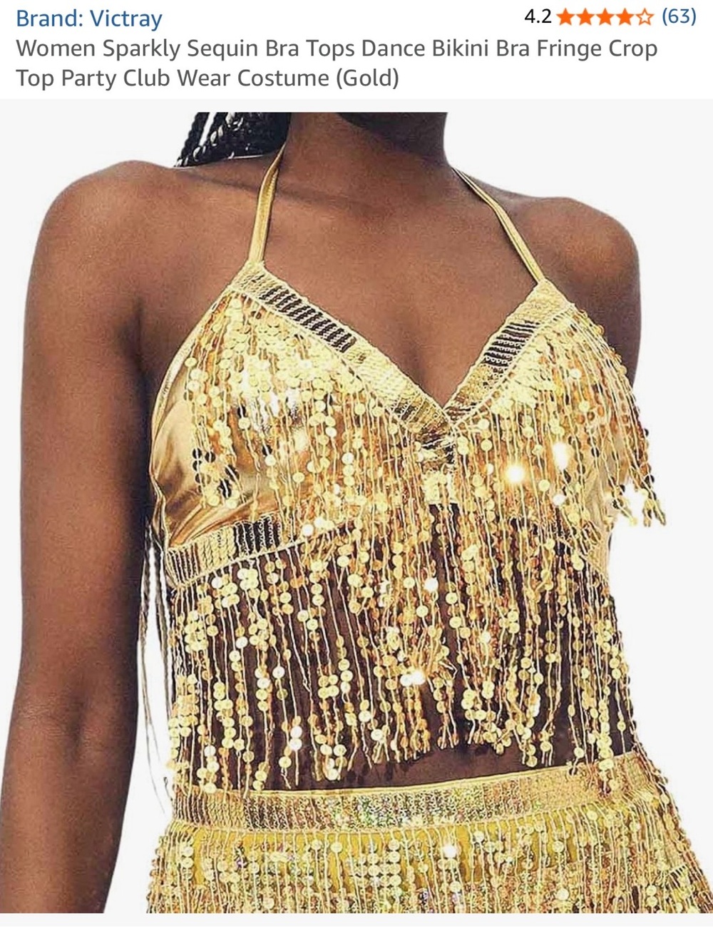 Amazon Gold Sequin Fringe Halter Crop Top